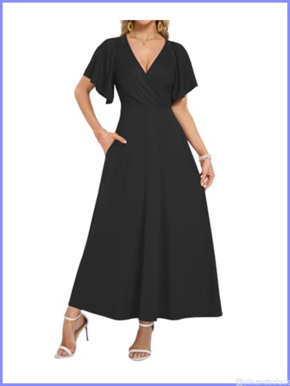 Ruffle Sleeve V Neck Maxi Wrap Dress with Pockets Women Summer